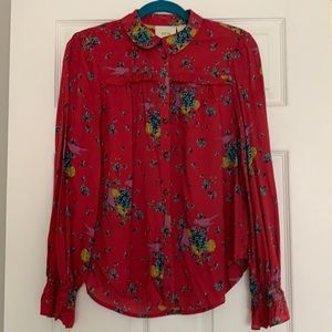 Maeve Long Sleeve Floral/Bird Motif Blouse